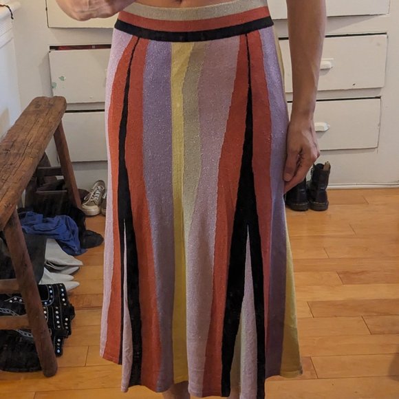 LAIA (Anthropologie) - Knit Multi-Color Striped Midi Skirt - Picture 3 of 5